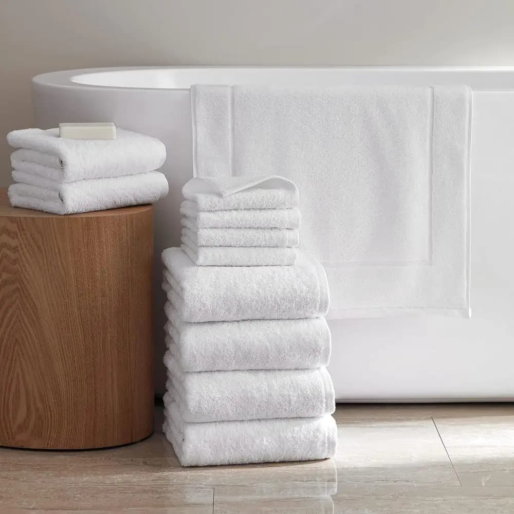 Set di Biancheria da Bagno di Lusso Tutto Bianco: 4 Salviette, 2 Asciugamani per le Mani, 4 Teli da Bagno, Tappetino da Bagno - 100% Cotone
