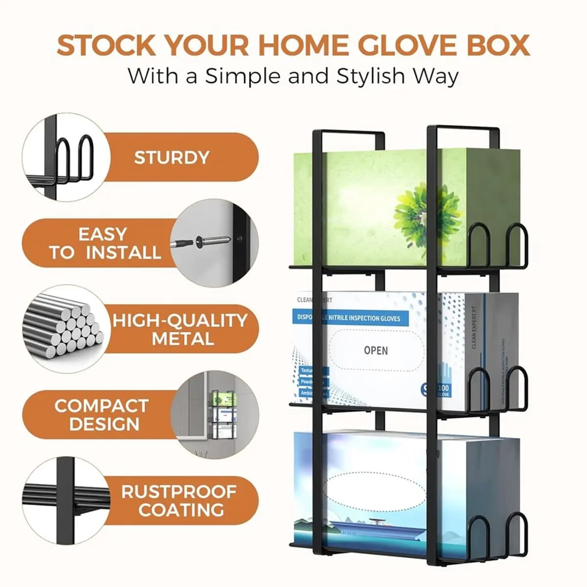 Glove Holder Dispenser for Wall Mount, Disposable Latex Gloves Holder for Lab, Wall-Mounted Triple Rubber Box Holder
