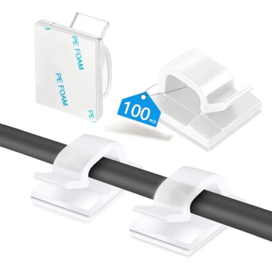 100PCS Cable Clips, Adhesive Wire Clips Organizer Cord Clips Management, Cable Staples Outdoor Strong for Wall, Desk, Christmas