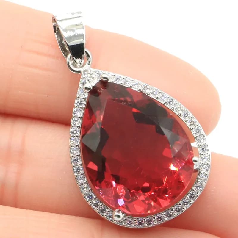 Buy 5 Get 1 Free 32x19mm Big Gemstone Kunzite Blue Topaz Fire Rainbow Mystic Topaz Tourmaline Violet Tanzanite CZ Silver Pendant