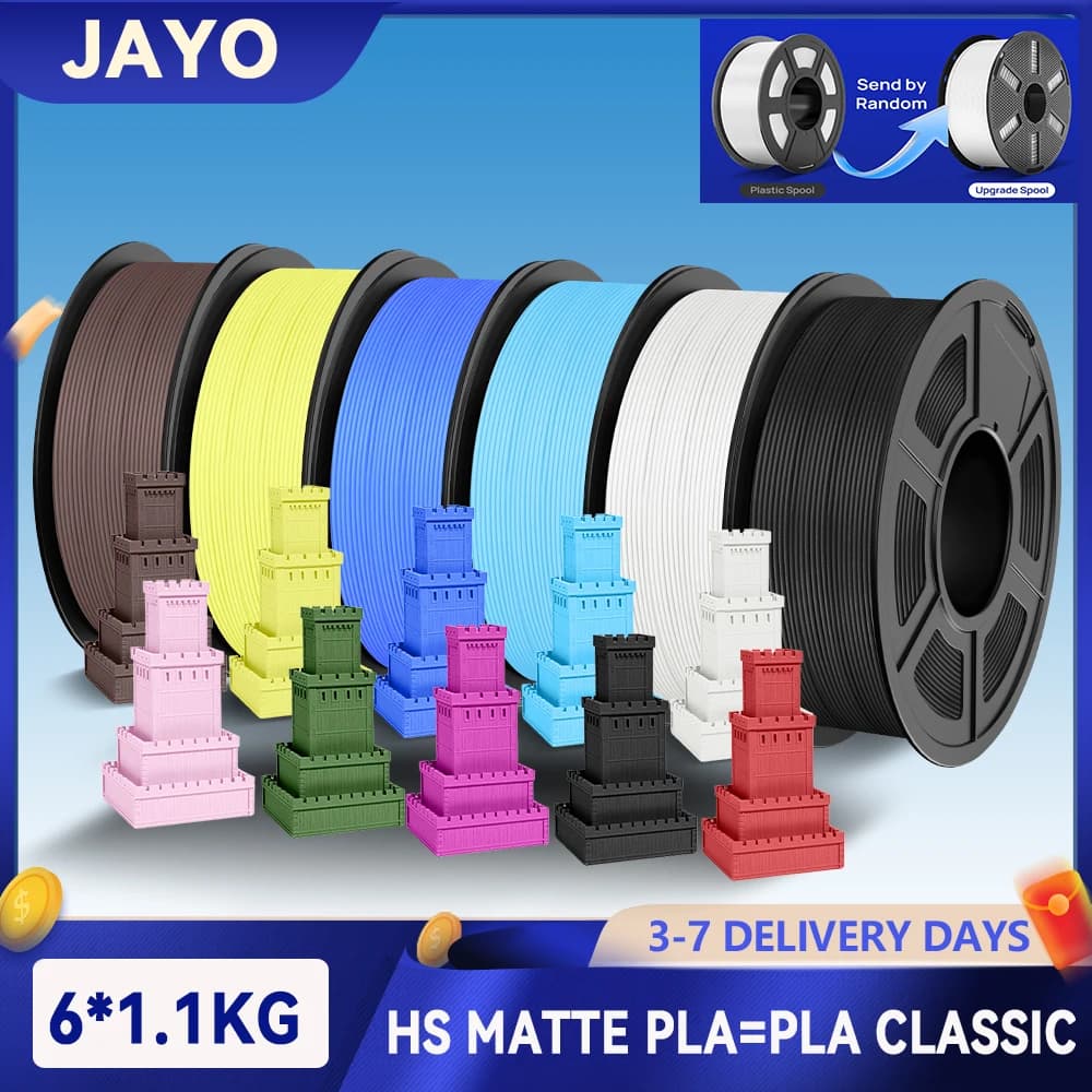 JAYO 6Rolls 3D High Speed PLA matte(=PLA Classic) Printer Filament 1.75mm 300-600mm/s Print Range High Flow Speedy PLA 3D