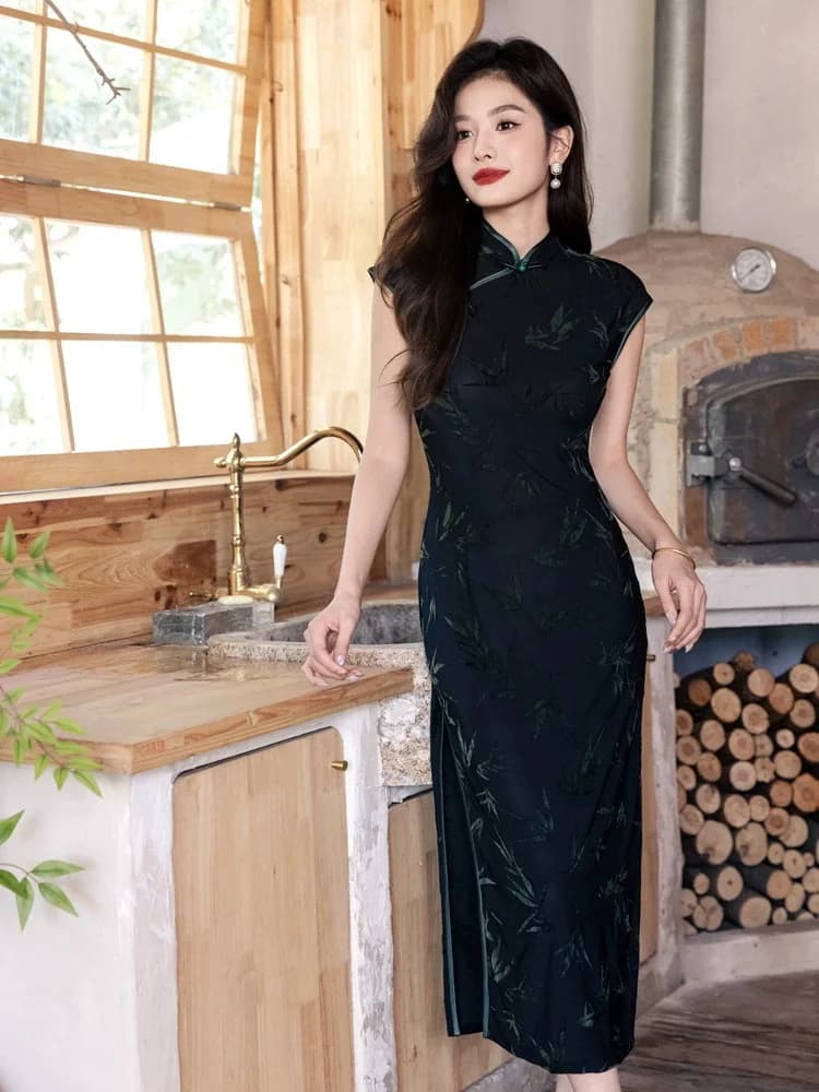 Elegante femminile lungo Qipao nuovo abito in stile cinese Cheongsam classico senza maniche jacquard abiti abito da festa in costume orientale