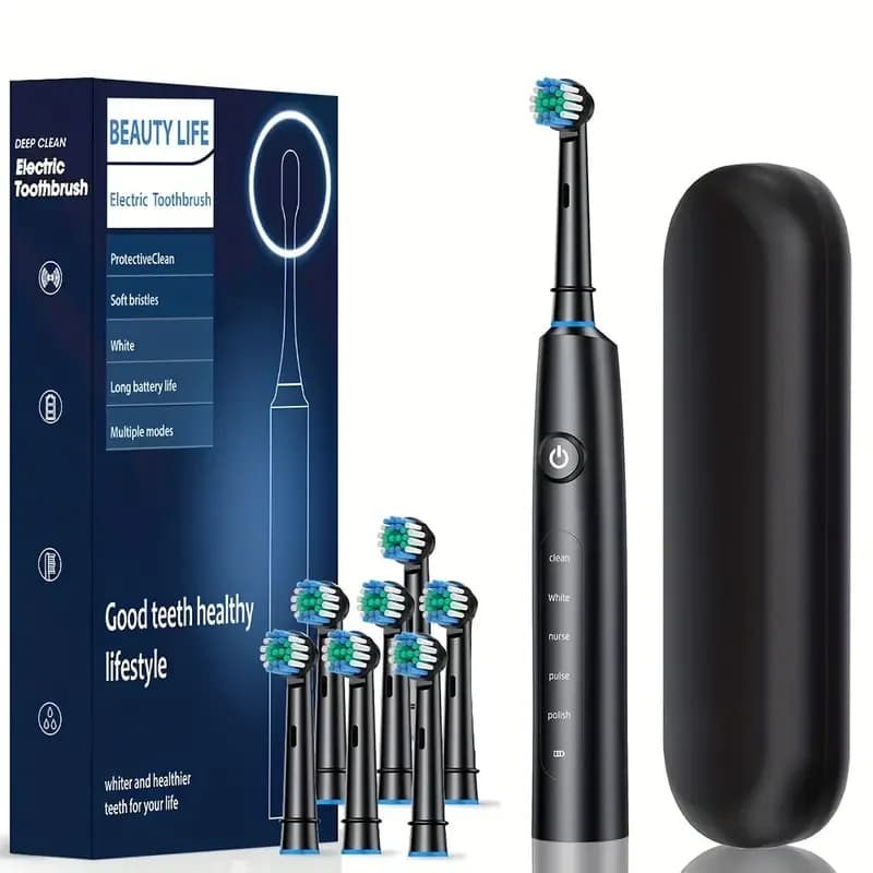 Electric toothbrush Rotary cleaning brush Waterproof electronic toothbrush with timer Rechargeable toothbrush with 8 heads