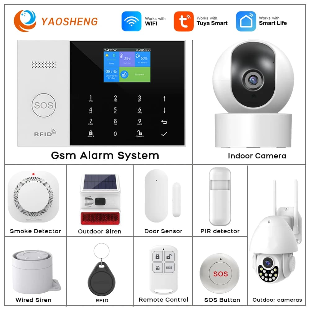 Sistema di allarme 4G Sicurezza domestica WIFI Alarme Allarme domestico wireless residenziale per Tuya Smart Life con sensore porta Funziona con Alexa