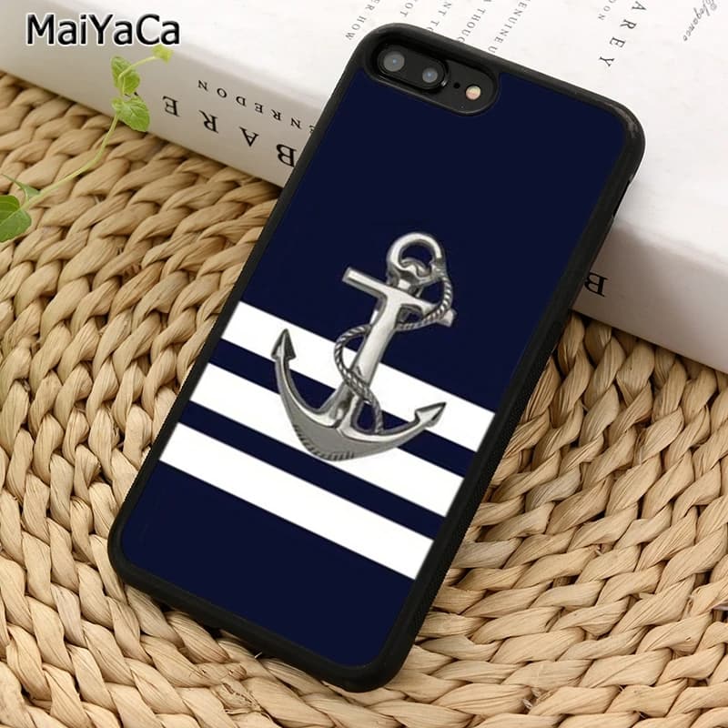 MaiYaCa Navy Stripes Anchor Phone Case For iPhone 16 15 14 11 12 13 Pro MAX 6 7 8 Plus coque Shell