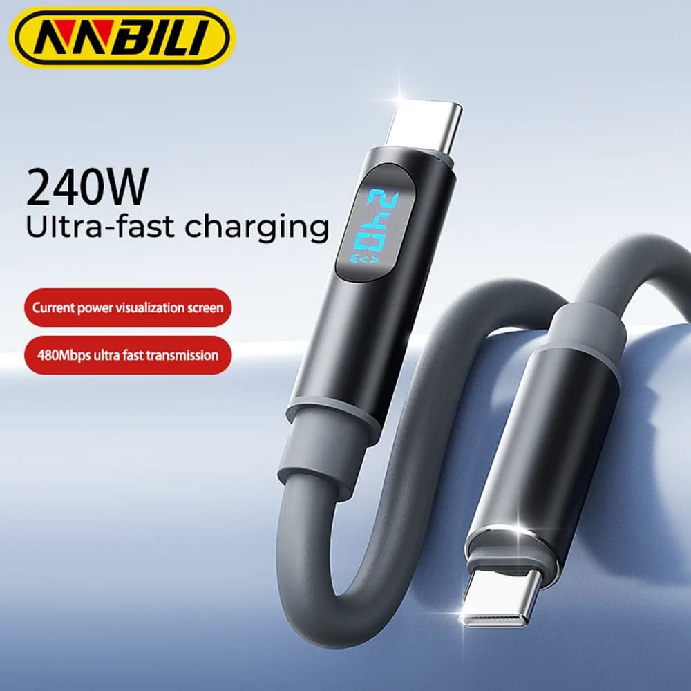 NNBILI 240W Tipo C a Tipo C Cavo per display digitale con ricarica rapida Super Cavo dati USB C per Iphone 15 16 17 Samsung Huawei Xiaomi