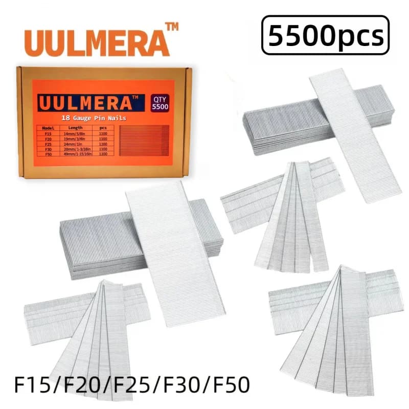 UULMERA 5500 Pezzi Chiodi Brad F15 F20 F25 F30 F50 1100 Pezzi Ciascuno, Chiodi Decorativi, Graffette per Pistola Pneumatica, Kit Fai-da-Te per Falegnameria e Mobili