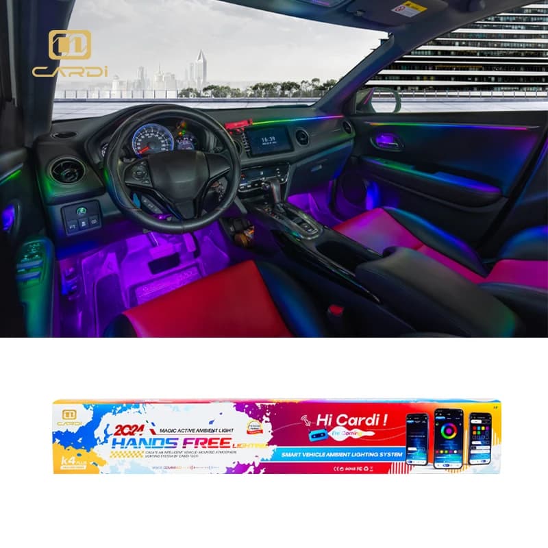 Vendita calda:'CARDI' K4 Plus 6-IN-1 Controllo vocale Symphony Ambient Led Strip Light per X-RV Accessori interni auto