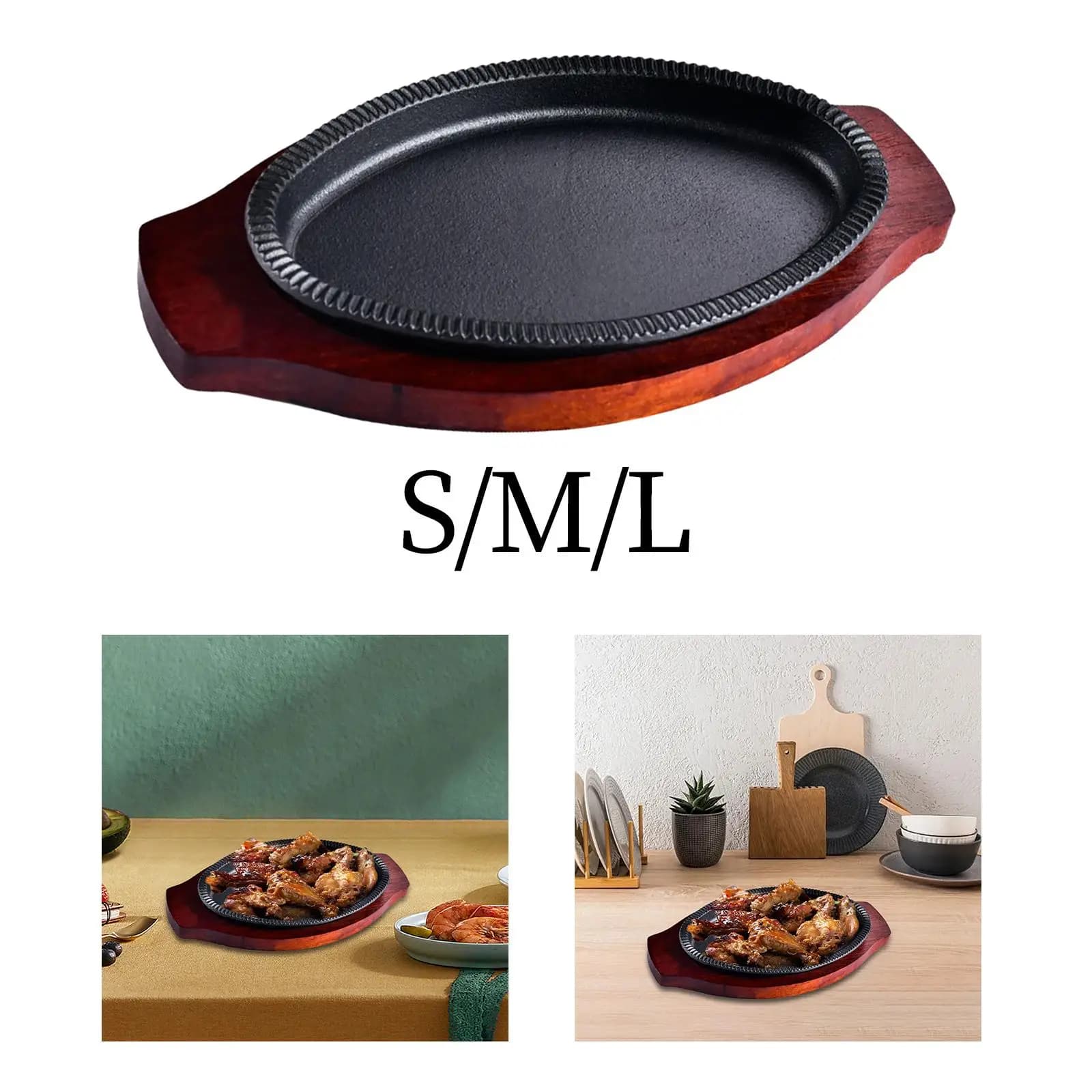 Griddle Steak Plate Durable with Wooden Base Japanese Sizzling Steak Plate