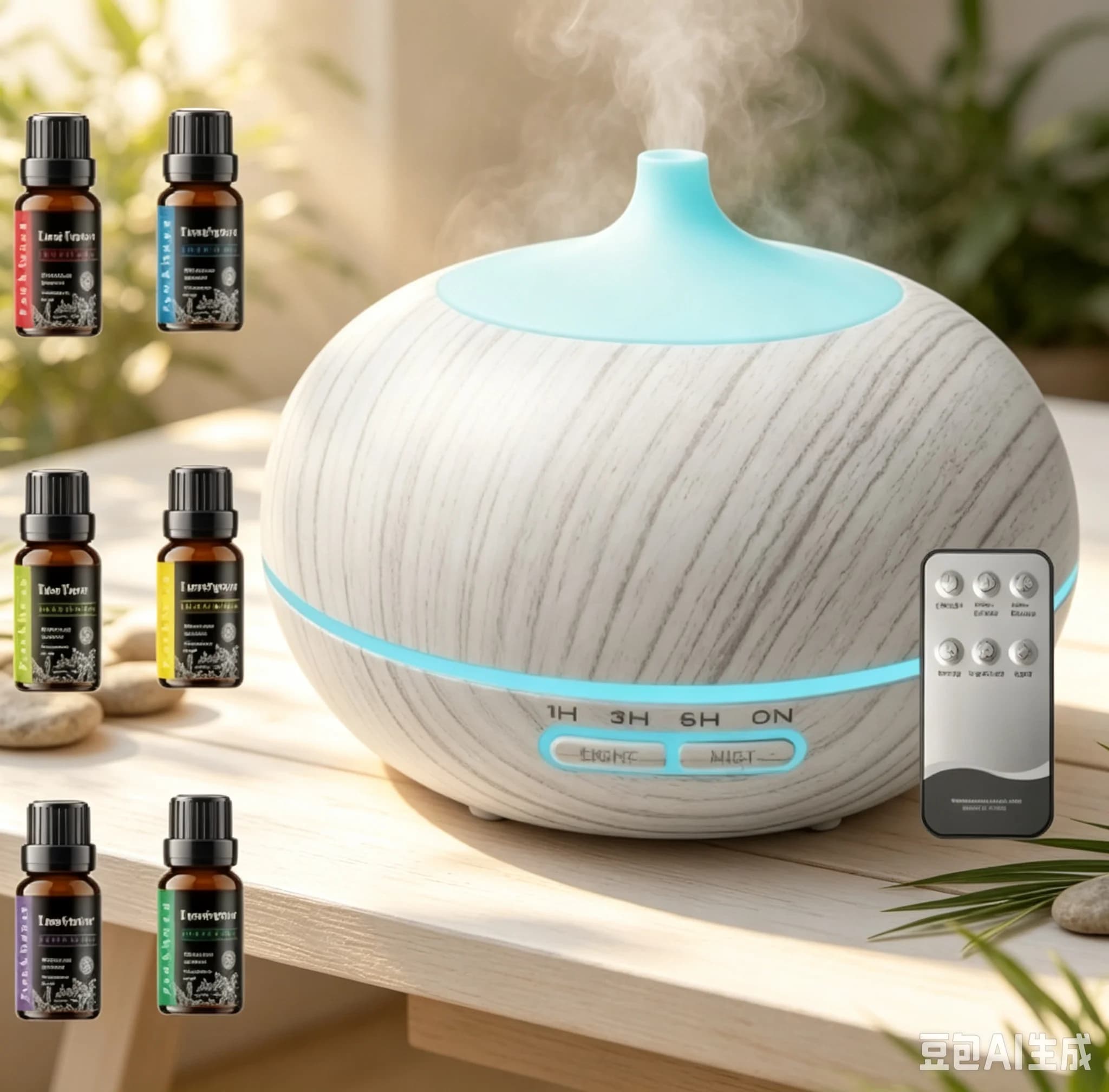Premium 550ml Ultrasonic Aromatherapy Diffuser with Remote Control 7‑Color RGB LED Ambient Night Light, Ultra‑Quiet Mist Humidifier Auto Shut‑Off Protection Come with 6 Bottles Essential Oils Fragrance Scent Diffuser for Bedroom Home Office Spa Relaxation