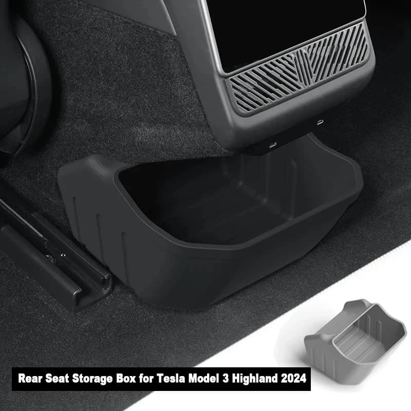 Scatola portaoggetti per sedile posteriore per Tesla Model 3 Highland 2024 Scatola portaoggetti per pavimento centrale posteriore in silicone Organizzatore Pattumiera Accessori auto