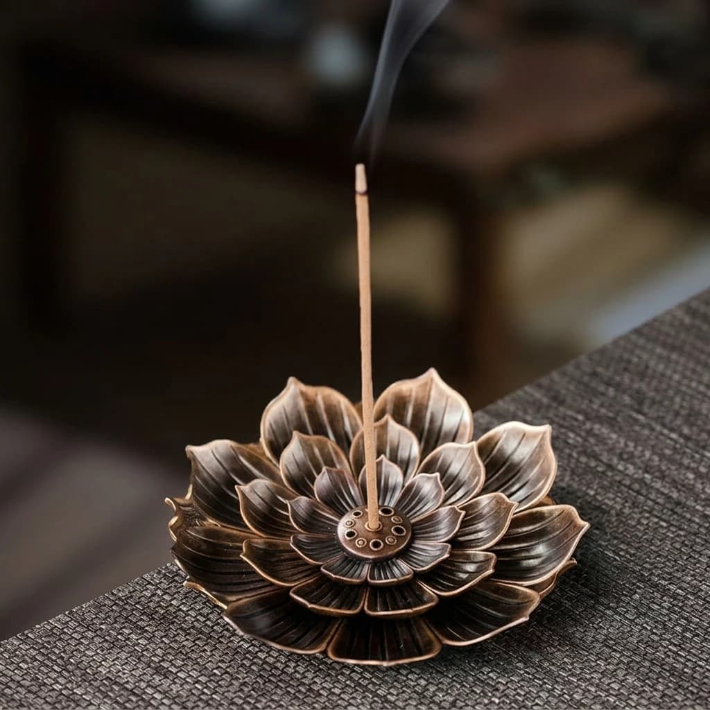 Vintage Brass Lotus Incense-Burner Holder for Stick Coil and Tower Incense with Stable Base for Home Meditation and Relaxation