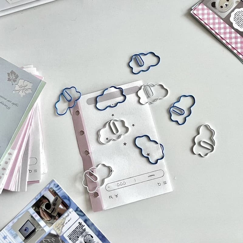 5pcs/set INS Simplicity Blue White Color Paper Clip Cute Clouds Korean Scrapbook Paper Clip DIY Decor Photocard Pin Bookmark Tab