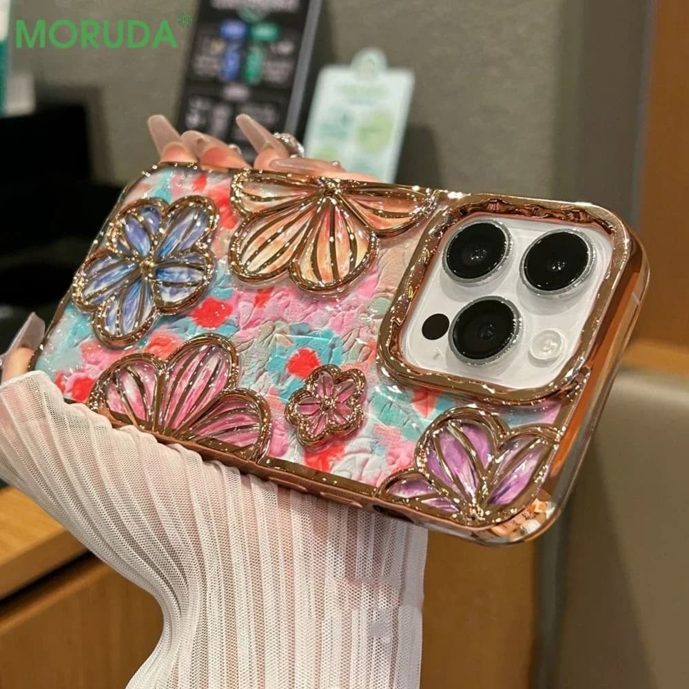 Protective Protective Housing Soft with 3D Flowers Colorful for iPhone 16 Pro 15 14 13 12 11 Pro Max Plus - Cover for 16 Pro Max
