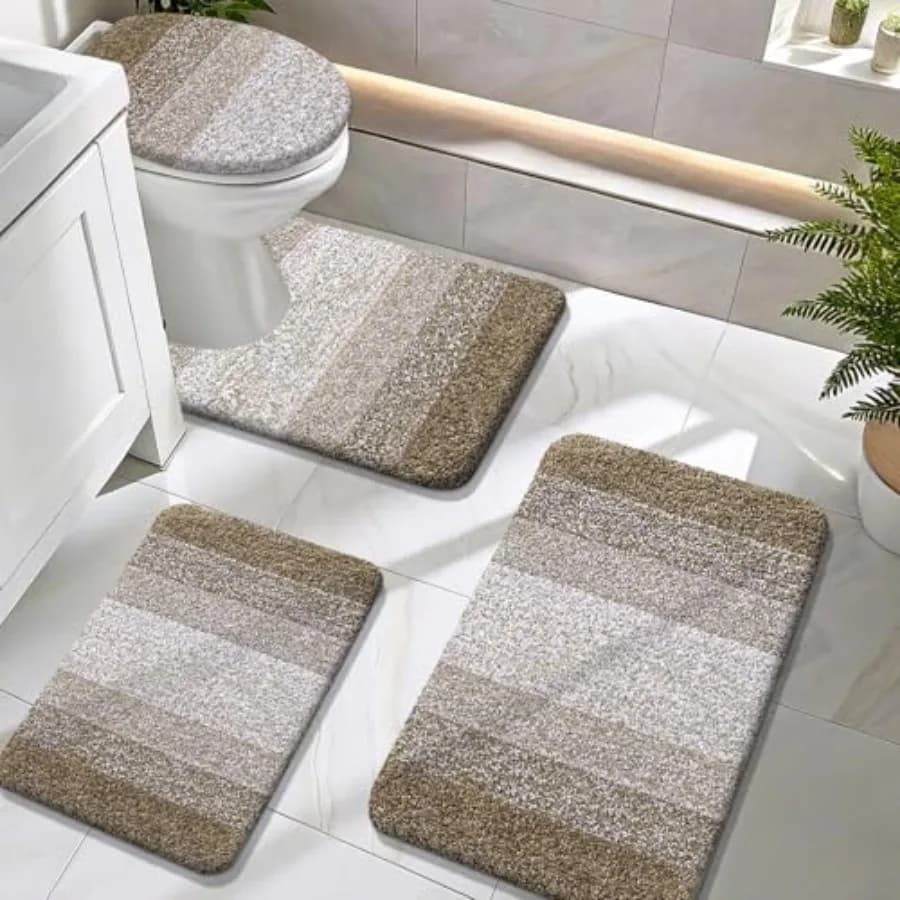 Set di Tappeti da Bagno 4 Pezzi, Tappetino Assorbente in Microfibra, Tappetino Sagomato a U per WC e Copriwater, Asciugatura Rapida, Lavabile in Lavatrice