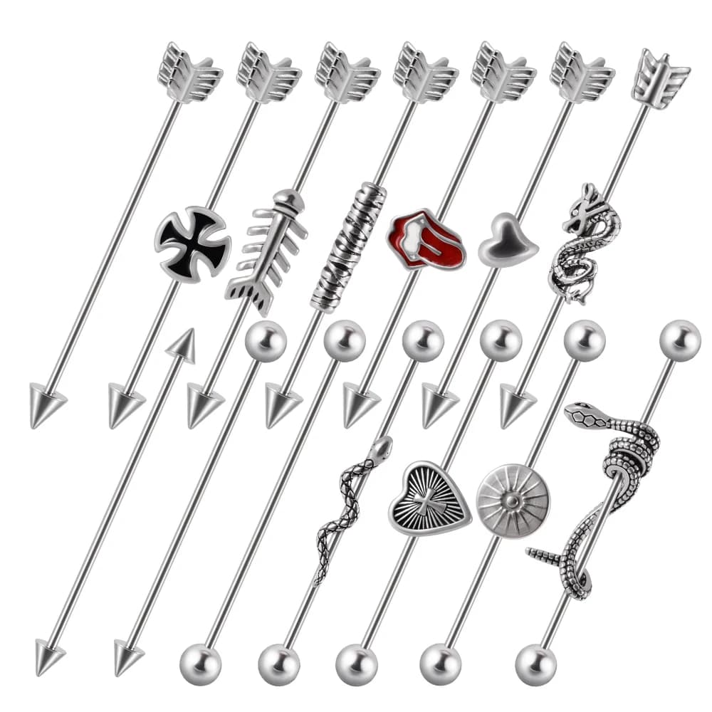 1PC in acciaio inossidabile uomo industriale bilanciere freccia sfuso cono drago lungo ponte orecchino trasversale piercing gioielli unisex