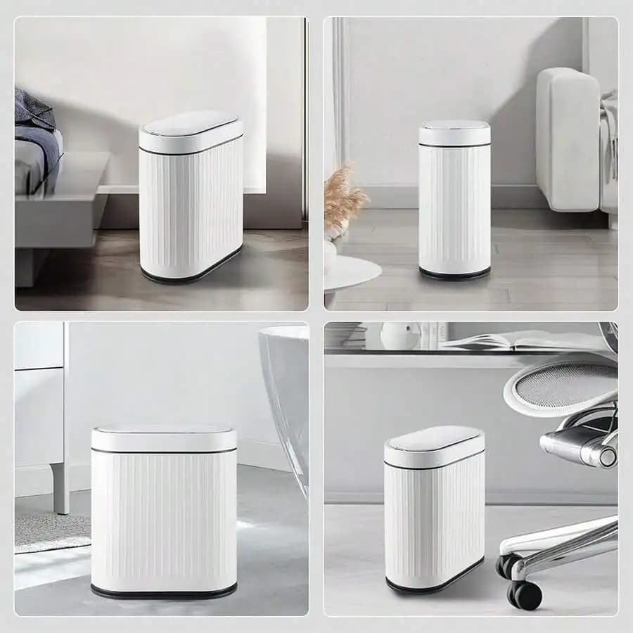 Smart Automatic Lid Trash Can 2 Gallon Plastic Narrow Wastebasket For Bathroom Bedroom Kitchen Office White