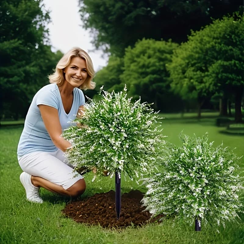 Set di 2 Arbusti Artificiali di Viburno Realistici - Piante Bianche e Lavanda con Supporti, Fogliame da Esterno Resistente ai Raggi UV, Idea