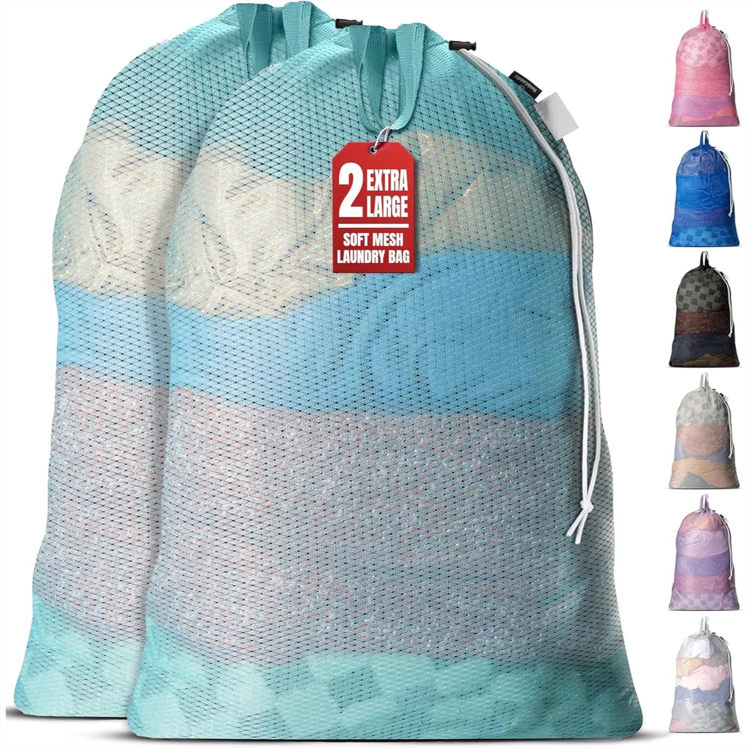 Sacchi per Bucato in Rete Extra Large 24x36 Pollici, Resistenti con Manici e Tracolla, Traspiranti, Lavabili in Lavatrice per Dormitorio
