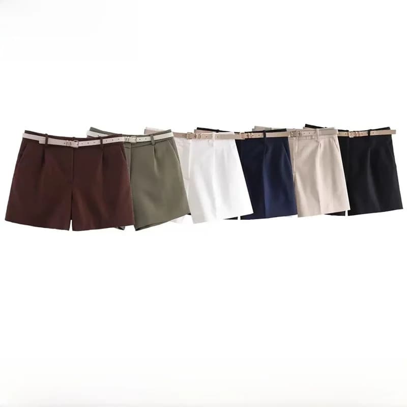 Fashionable Casual Short Pants for Women New Arrival Spring Summer Season Street Style Natural Waist Belt Included 8372104