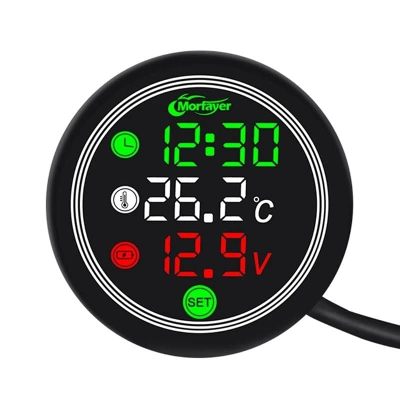 4 in 1 12V Moto Temperatura acqua/aria Temporizzatore di tensione Misuratore di tempo Display digitale a LED con allarme acqua ad alta temperatura e bassa tensione