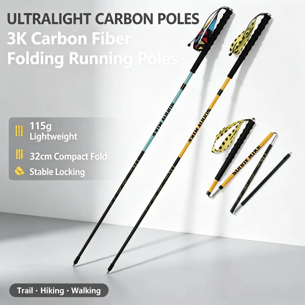 105-125CM Carbon Fiber Folding Cross-country Trekking Poles Lightweight Portable Non-slip and Comfortable Grip Trekking Poles