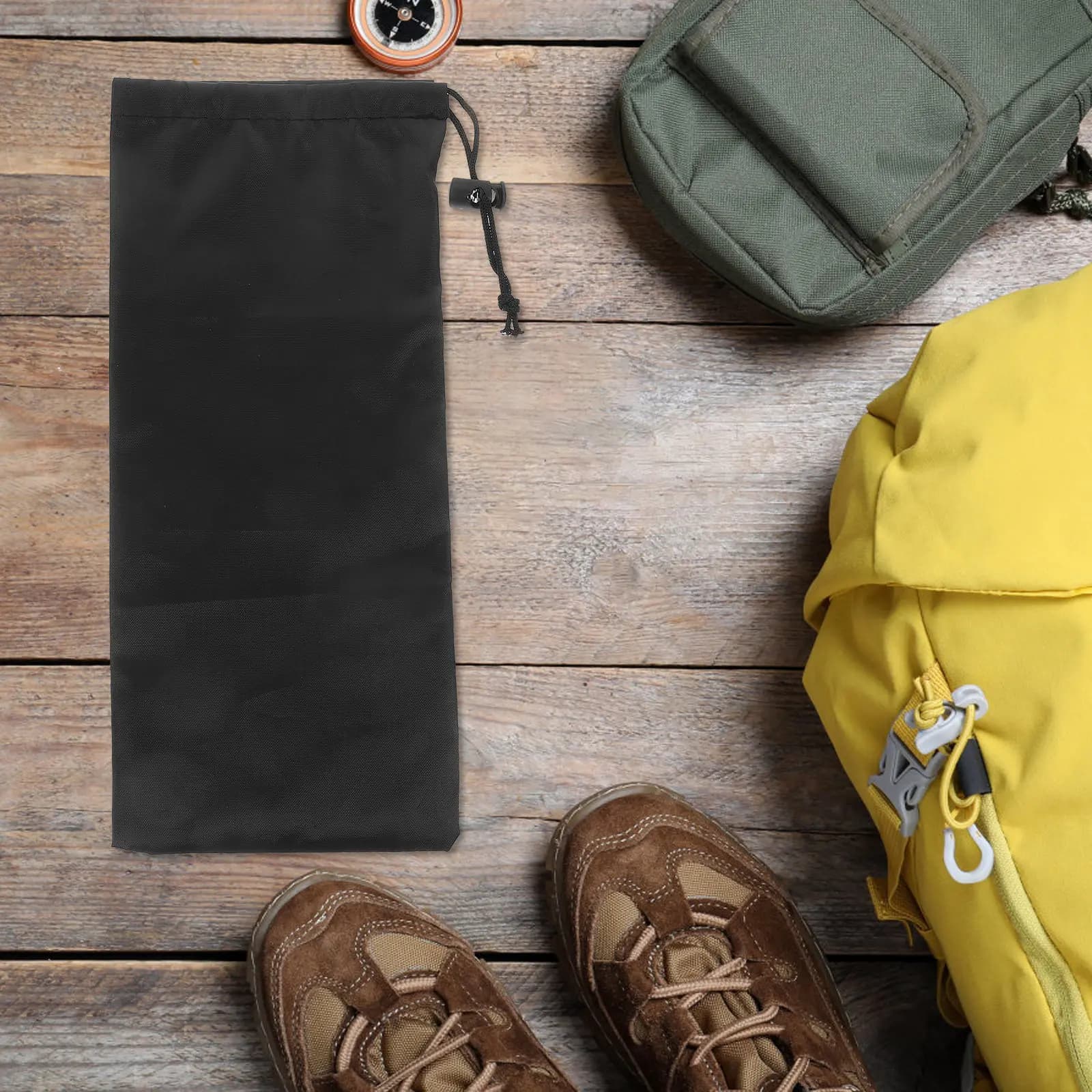 Borsa Organizer per Bastoncini da Trekking Pieghevole, Leggera, con Chiusura a Coulisse, Accessori per Campeggio e Arrampicata, Nera