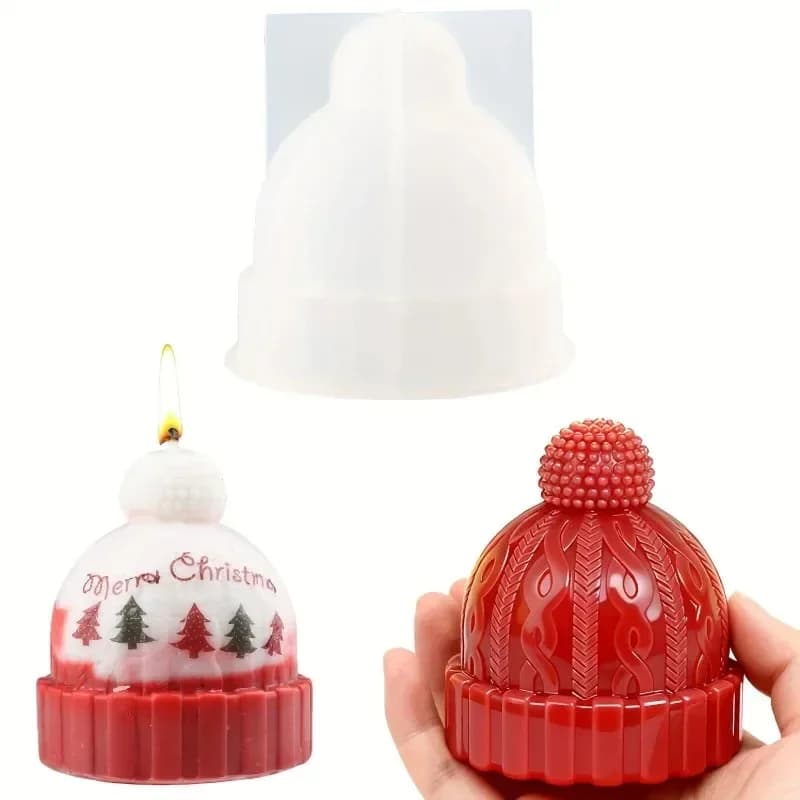 Stampi in silicone per cappelli invernali lavorati a maglia, modelli 2026, per cappelli natalizi con pompon, Babbo Natale, Vigilia di Natale, deodoranti per auto, candele e resina