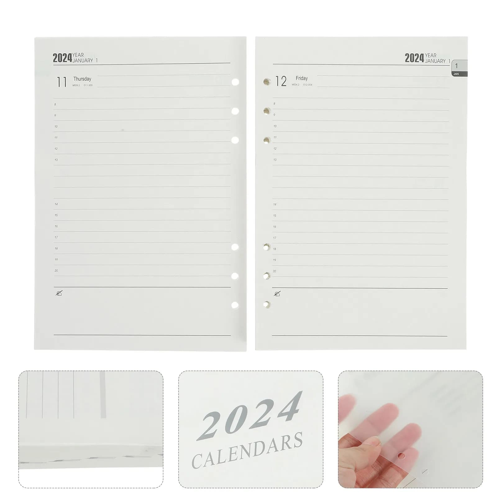 Agenda Giornaliera A5 2024, Planner Settimanale e Mensile, Taccuino con Fogli Staccabili, Blocco per Appunti da Ufficio Tascabile, Calendario in Carta