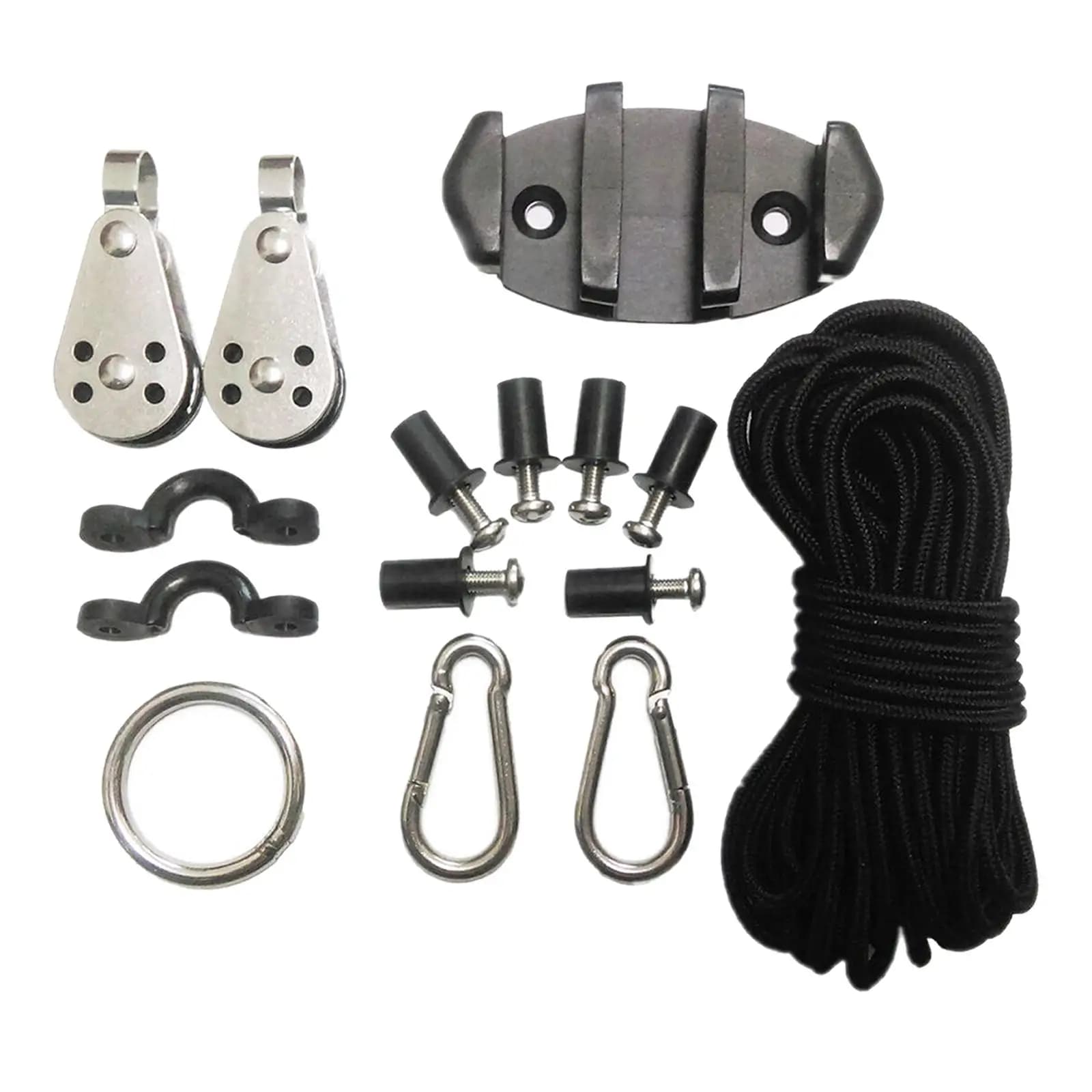 Kit carrello di ancoraggio per barca da canoa per kayak con corde con corde, occhi imbottiti, puleggia, anello rotondo in nylon e accessori per barca da canoa per kayak