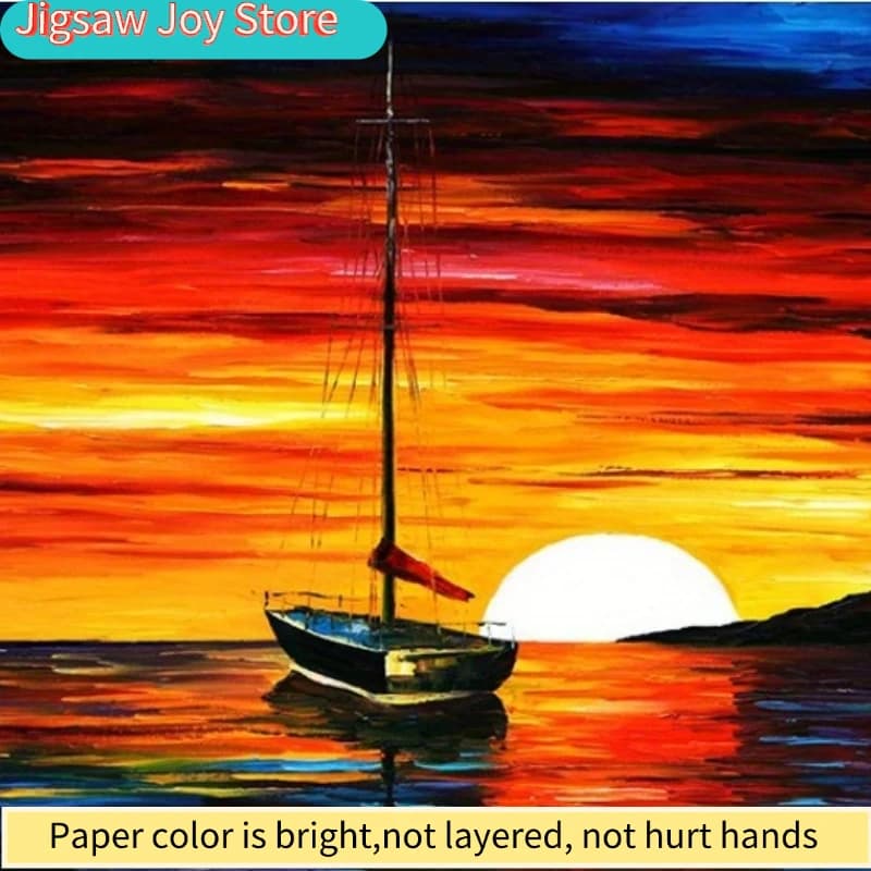 Puzzle in Legno per Adulti da 1000 Pezzi, Tramonto e Barca, Riproduzione di Famoso Dipinto a Olio, Decorazione per la Casa, Regalo di Natale e Compleanno, Gioco per il Tempo Libero