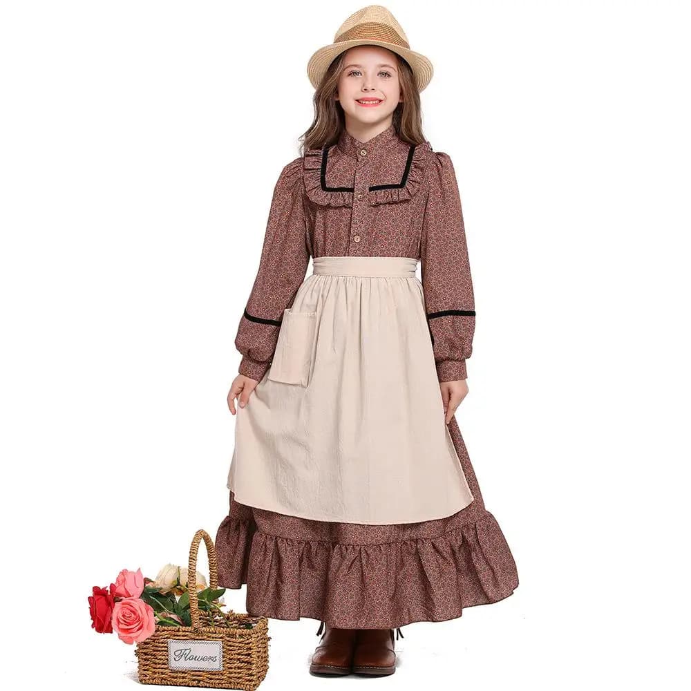 Bambini Ragazze Dramma Colonie Pastorale Fattoria Cameriera Abito Grembiule Set Bambini Costumi Cosplay di Halloween Gioco di ruolo Vestito