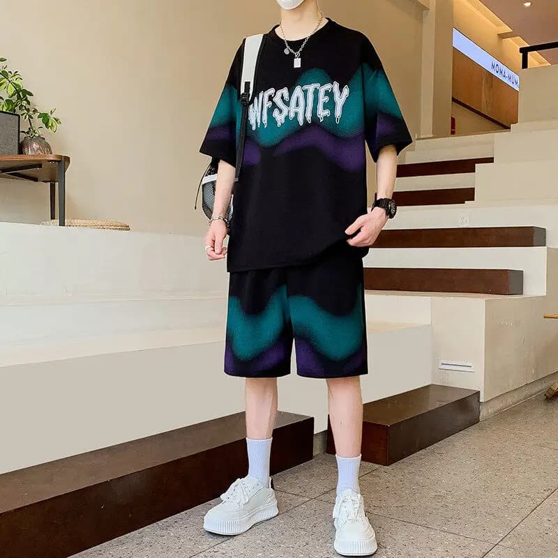 Completo Sportivo Estivo per Ragazzi: T-Shirt a Maniche Corte e Pantaloncini in Fibra di Poliestere, Outfit alla Moda per Studenti delle Scuole Superiori