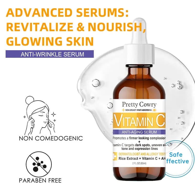 Anti-wrinkled serum vitamin C Fades dark spots Even skin tone Reduces thin lines Non-fat 60 ml face fast absorption