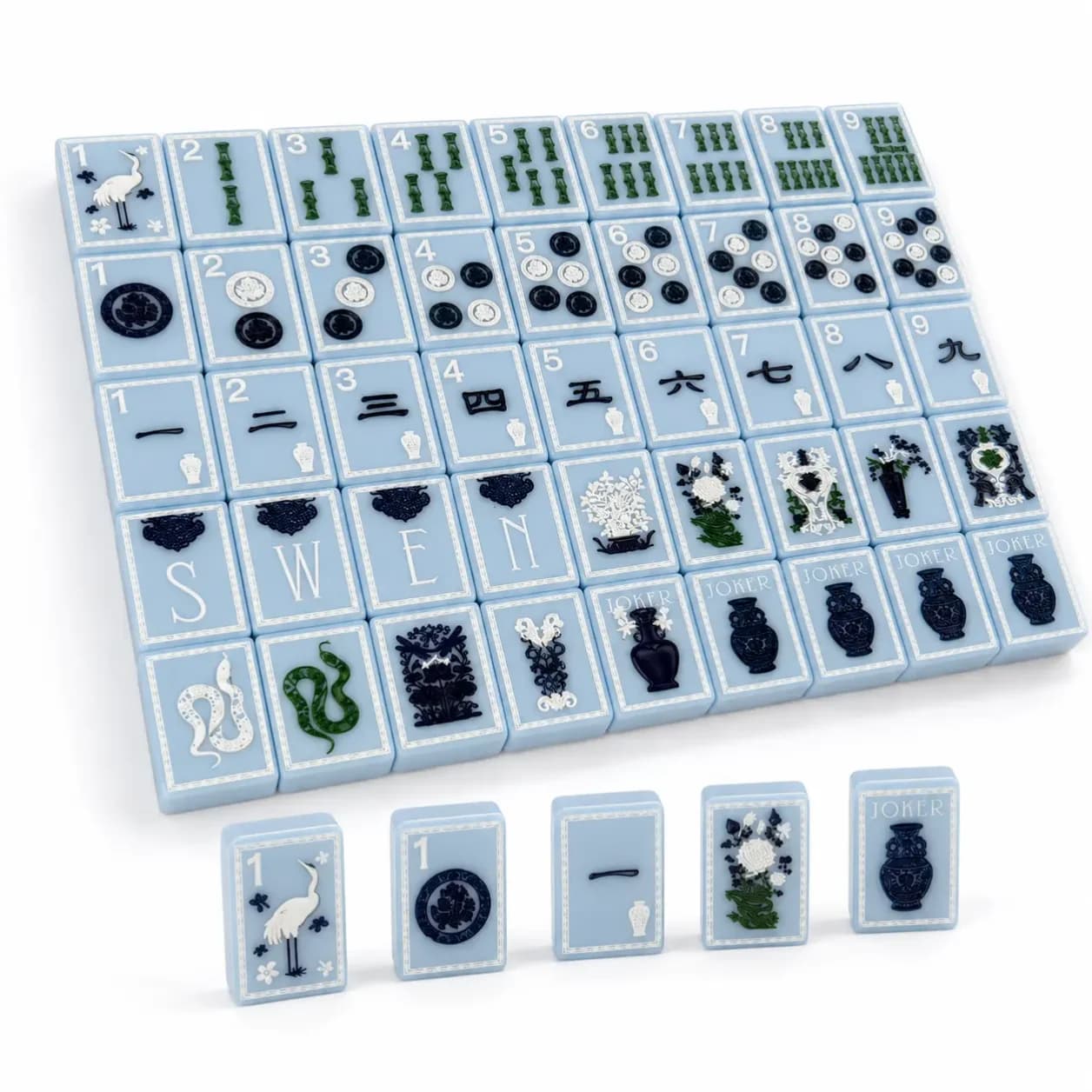 Chinese Blue‑and‑White Porcelain Themed American Mahjong Set 160Pcs Light Blue Acrylic Mahjong Tiles Christmas Holiday Gift