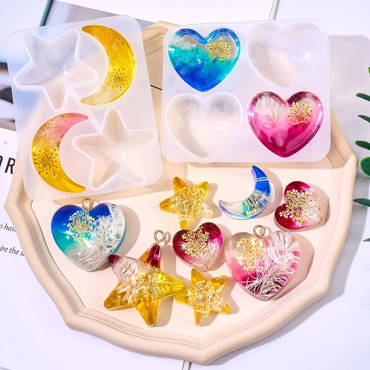 Stampo in Silicone a Forma di Cuore, Stella e Luna per Creazione di Gioielli in Resina Epossidica, Stampi per Collane e Portachiavi