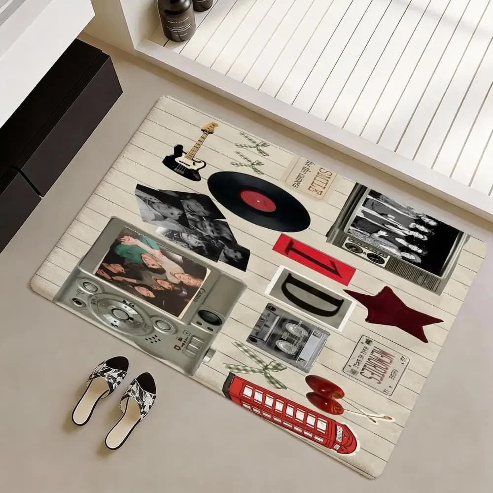 O-one Band Directions Classic soft non-slip flannel mat - thickened carpet for living room and home decorations