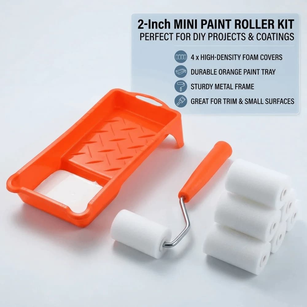 2Inch Paint Roller Set Anti-Drip Smooth Foam Roller Brush Kit DIY Multifunctional Wall Painting Tools for High Ceiling