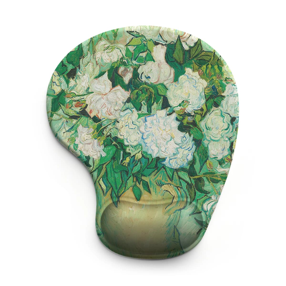 Tappetino per mouse con foglie verdi e fiori bianchi Tappetino per mouse per computer 3D ergonomico morbido antiscivolo per poggiapolsi per PC da ufficio