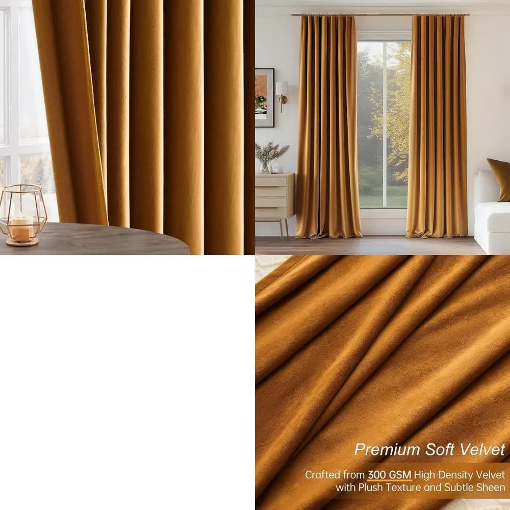 Dark Thermal Curtains in Golden Copper Lungs 90 Inches, Insular for Bedroom, Light Block, Victorian Style for Privacy