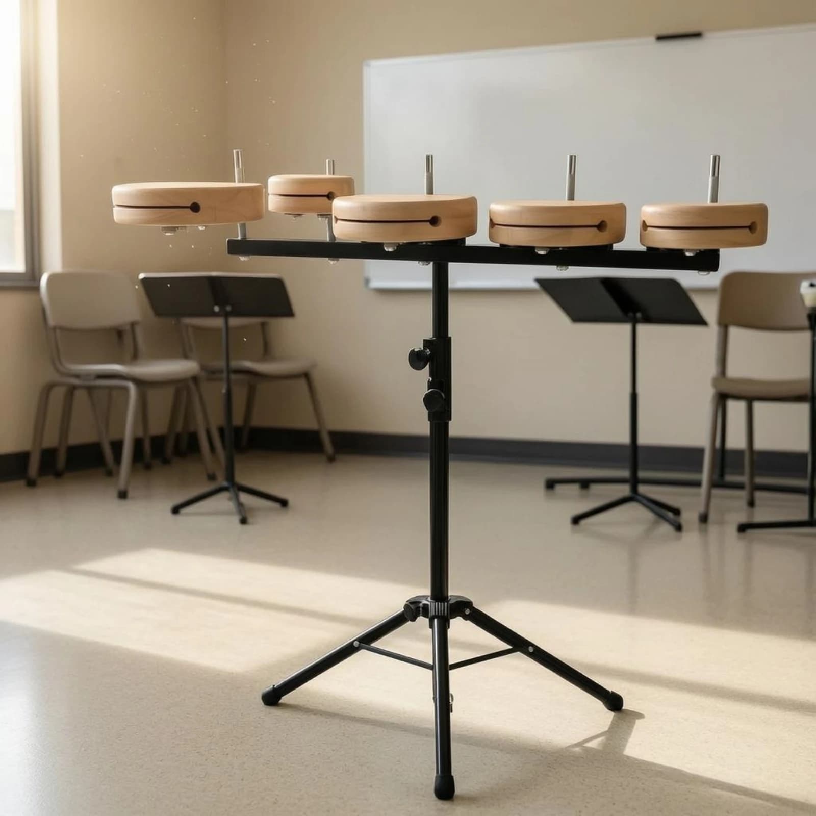 Five-Tone Instrument Tripod Base Wooden Percussion Set Standing Percussion Instrument Telescoping Polished Edges