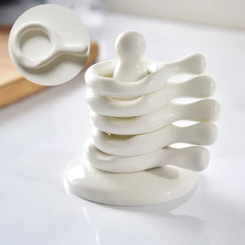 Poggia cucchiaio in ceramica a 5 livelli Porta cuscino per cucchiaio per uso domestico Bacchette in ceramica stile giapponese Poggia bacchette per stoviglie domestiche