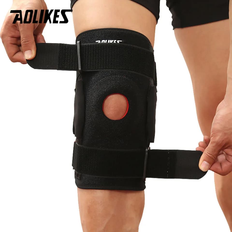 AOLIKES 1PCS Trekking Ciclismo Protezione per il supporto del ginocchio con piastra in alluminio rimovibile 4 cinghie per il ripristino dell'articolazione del ginocchio da alpinismo