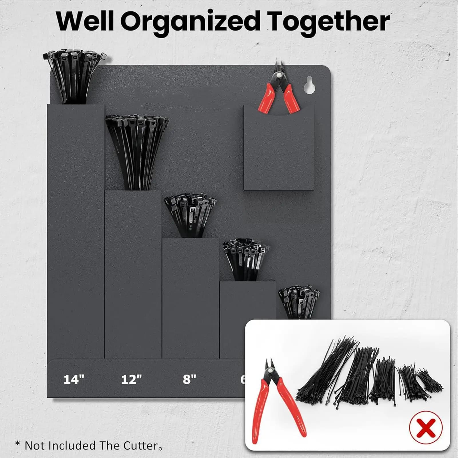 Supporto da parete per fascette stringicavo, organizer da garage a 6 tasche per cavi elettrici, ideale per professionisti, installatori, proprietari di casa e uso domestico