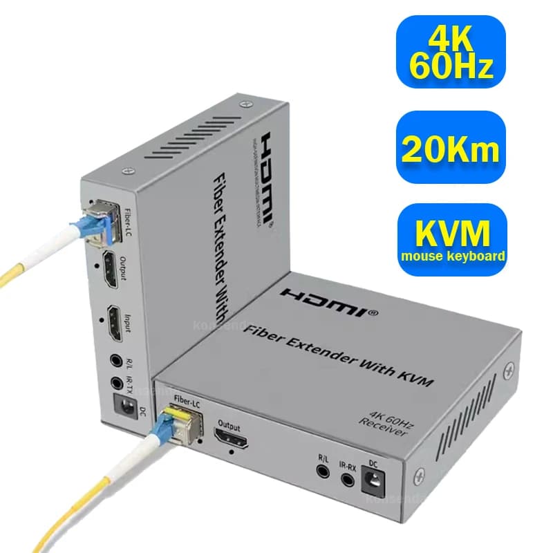 KVM extender HDMI 4K 60Hz on fiber optic cable LC monomodal 20Km HDMI USB Extensor fiber Transmitter Support Mouse Keyboard