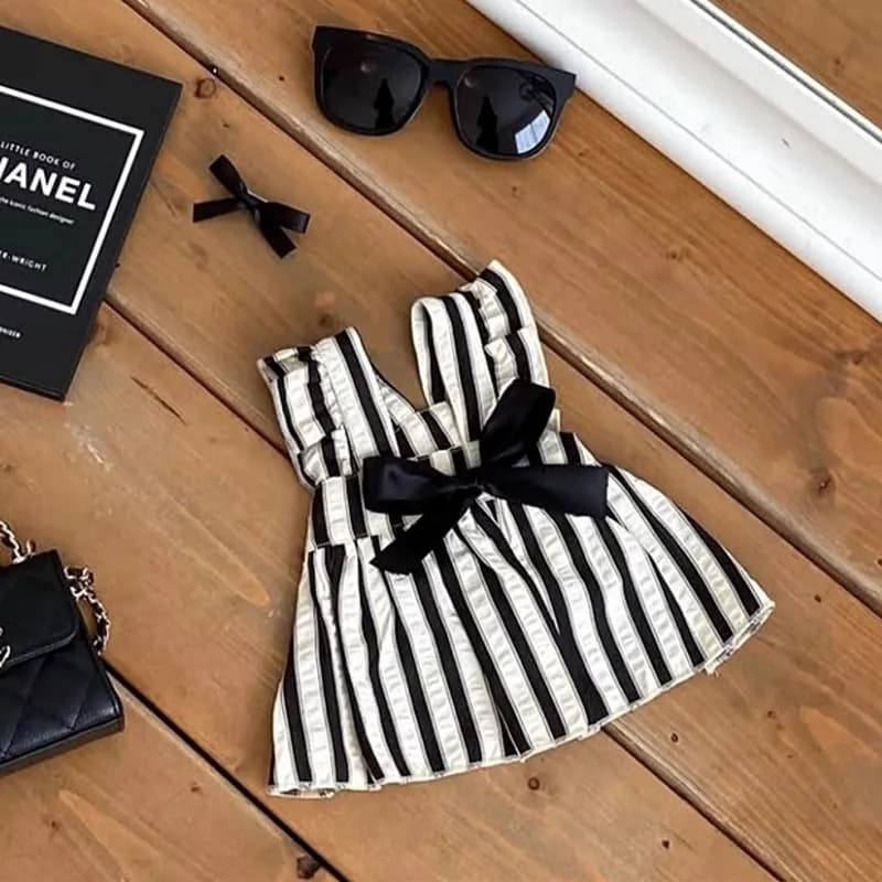 Vestito da Principessa per Cani, Abbigliamento Estivo Nero e Bianco, Gonna a Righe di Lusso, Gilet per Cani Chihuahua, Bichon, Yorkie