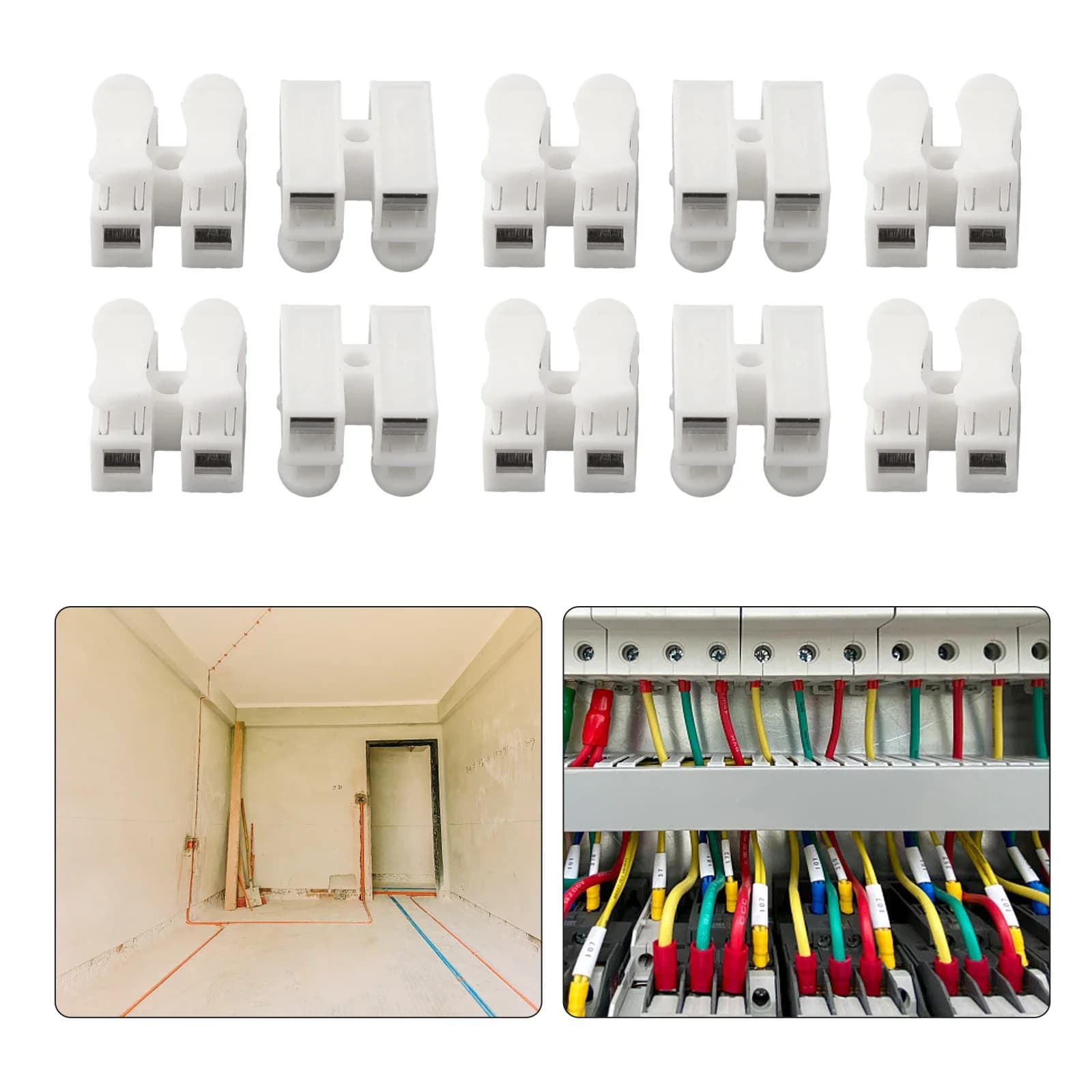 CH2 2-Pin Spring Terminal For LED Strip Connections 10Pcs DIN Rail Mount Wire Clamp No-Screw Assembly 220V 1A Support 300W Load