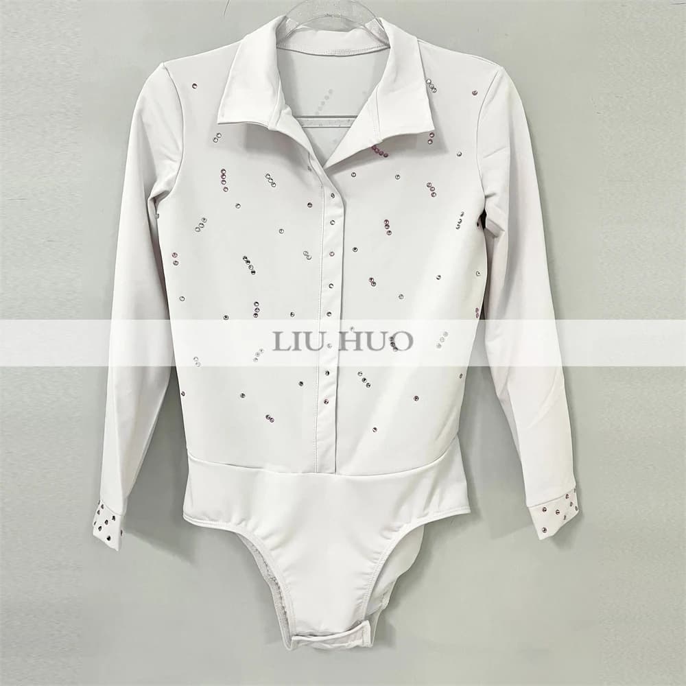 LIUHUO pattinaggio di figura Top uomo ragazzi Ice Performance Costume concorrenza manica lunga danza body bambini rullo bianco Teen