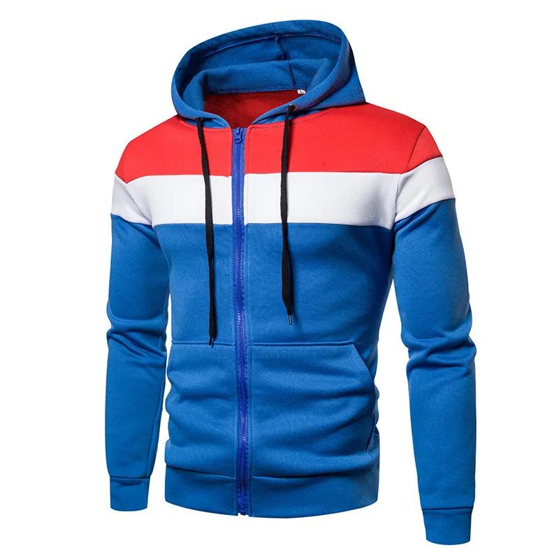 New men's hooded zipper splicing color sports top insulation casual wear hooded sports top zipper comfortable hoodie