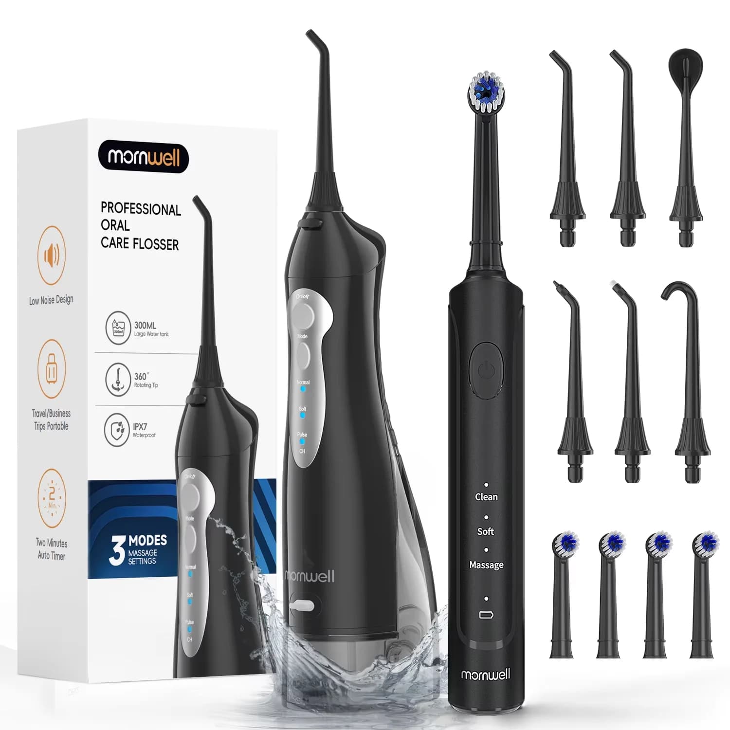 Idropulsore Portatile per Denti/Apparecchi Ortodontici, Pulitore Orale ad Acqua USB, Set Spazzolino Elettrico Impermeabile IPX7 per Casa
